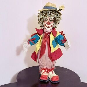 Artisan Bowling Ball Hobo Clown Vintage 1960s Hand Painted, Mixed Media
